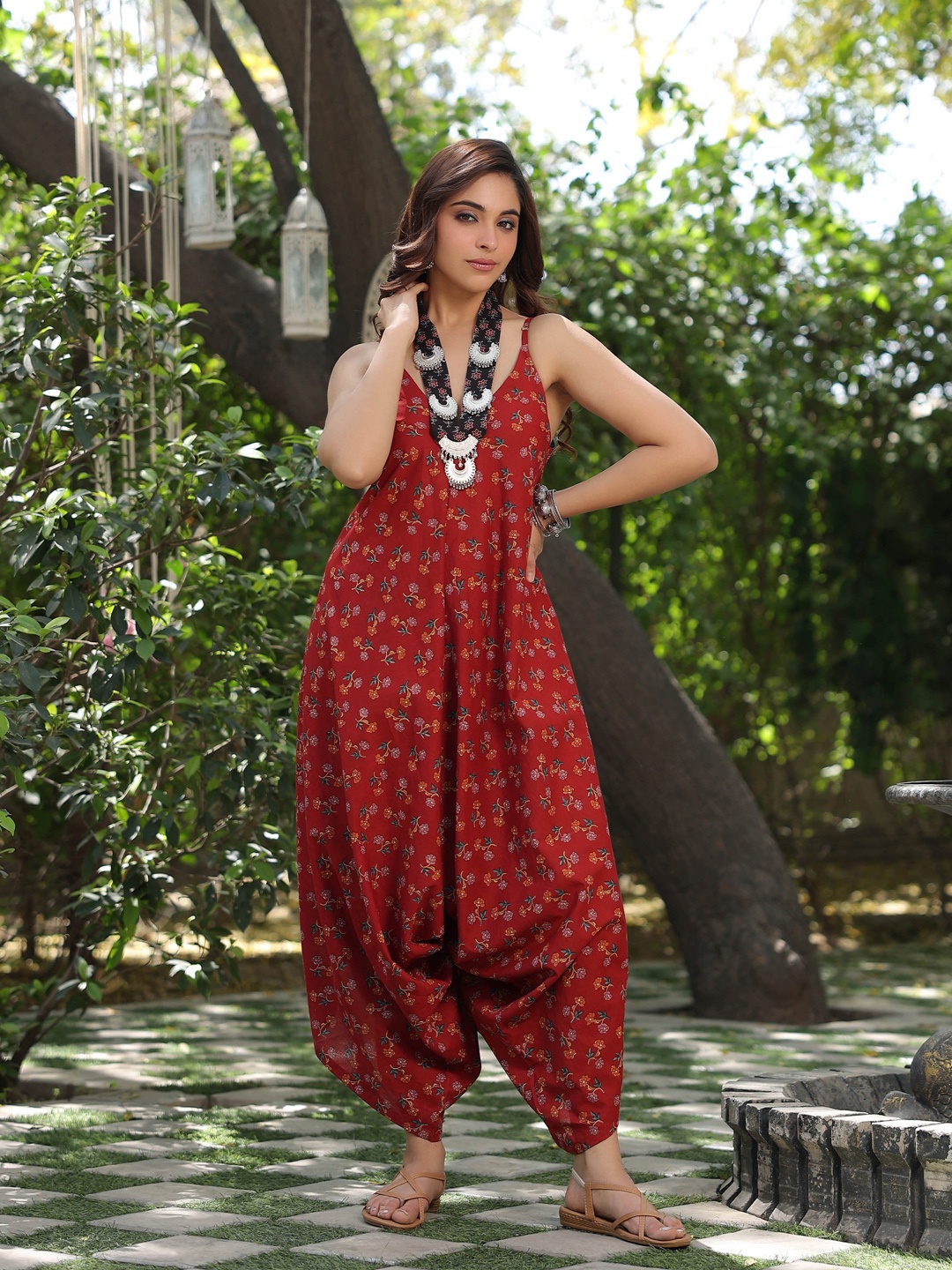 

Rain & Rainbow Oxidised Jrakh Printed Cotton Necklace, Black