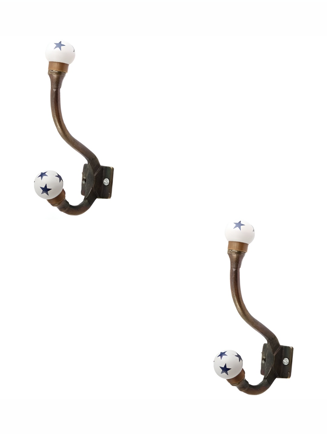 

IndianShelf White & Blue 2 Pieces White & Blue Printed Ceramic Wall Hooks