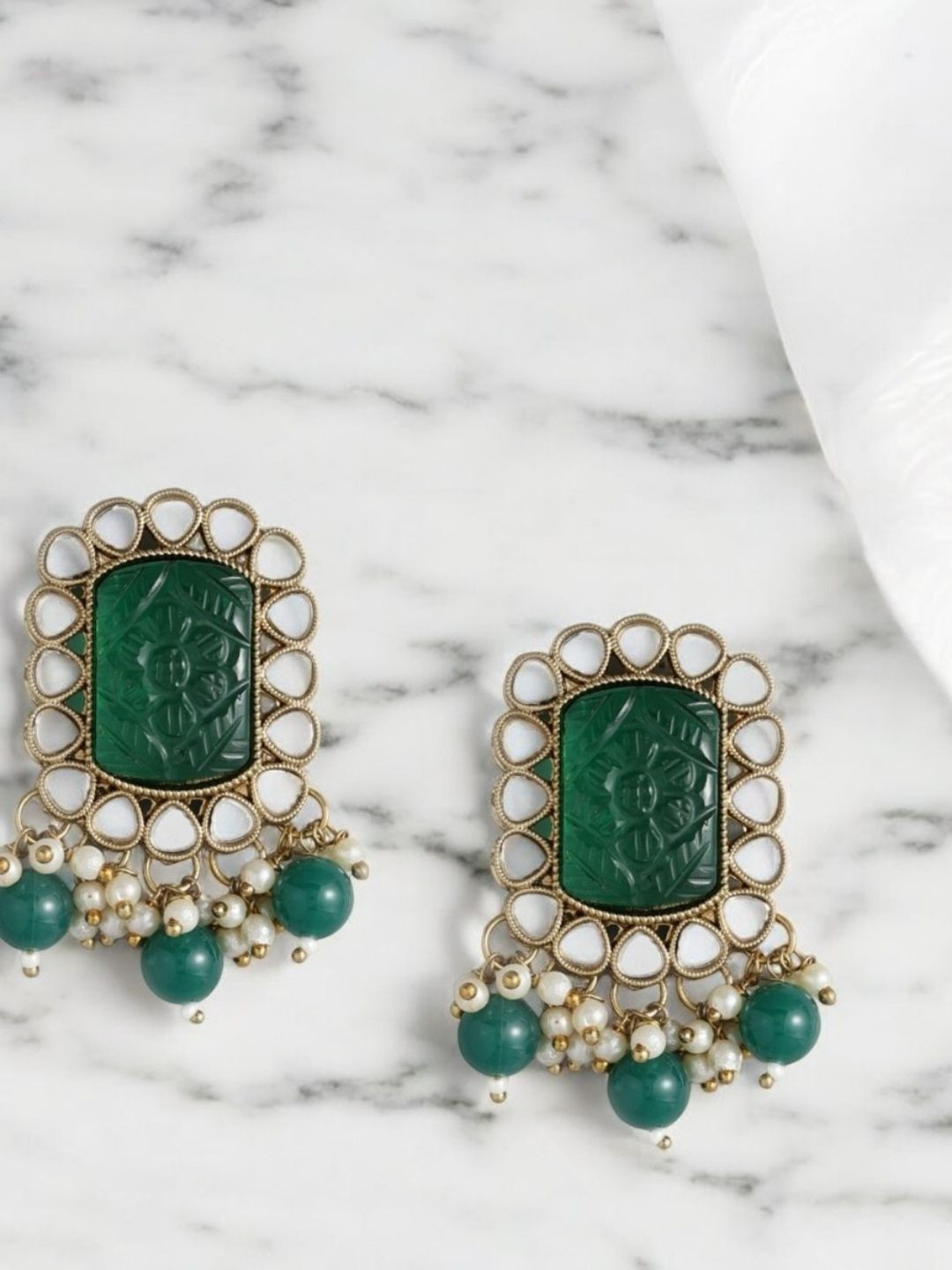 

Anouk Gold-Plated Stone Studded Square Drop Earrings