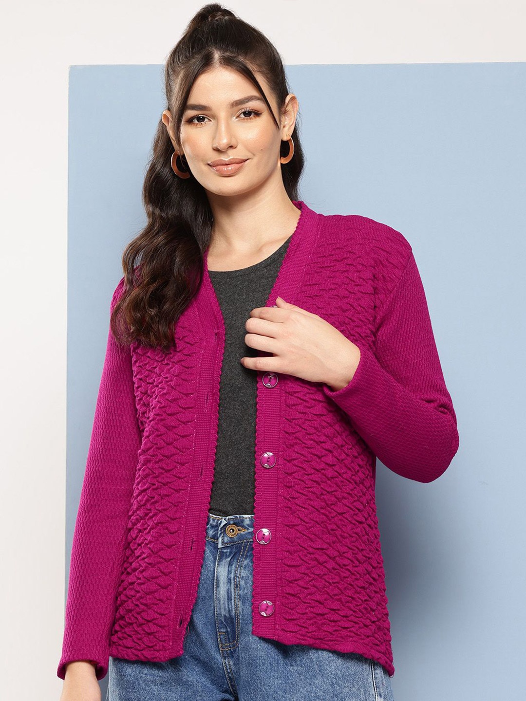 

BAESD Women Woollen Cardigan, Purple
