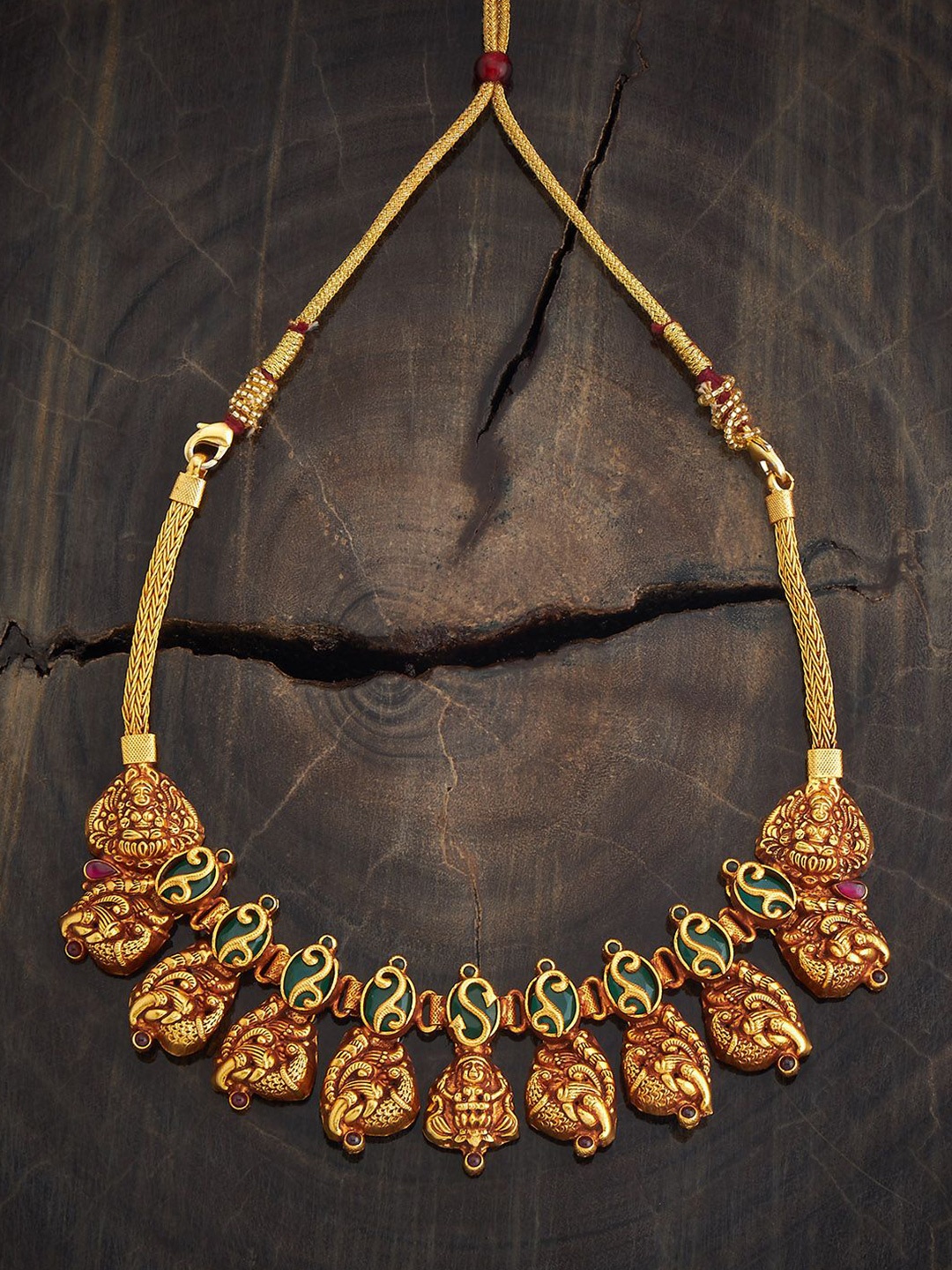 

Kushal's Fashion Jewellery 92.5 Pure Silver Gold-Plated Stone Studded Necklace