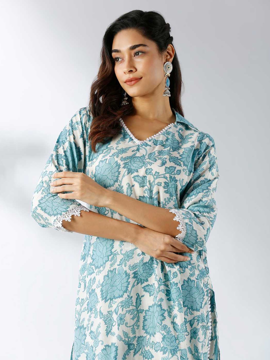 

Label Ishnya Shirt Collar Printed Tunic & Trousers, Blue