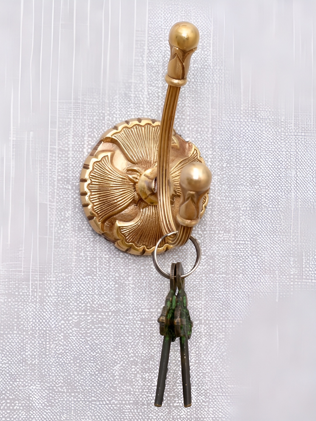 

IndianShelf Gold Toned Textured Brass Ornate Cloth Hangers Wall Hooks