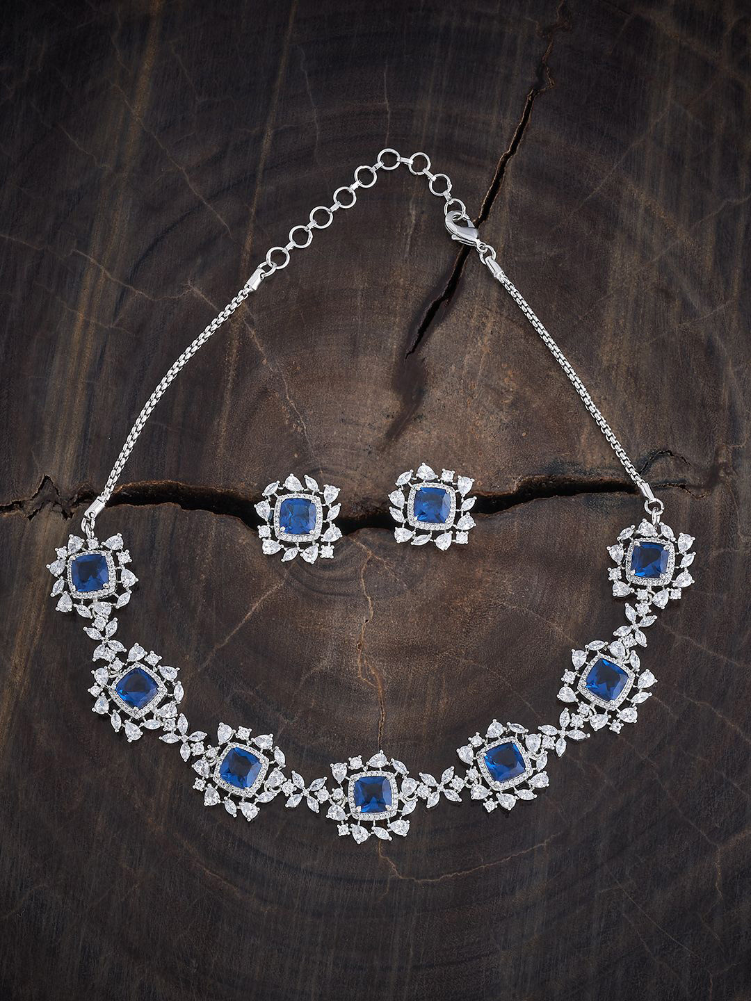 

Kushal's Fashion Jewellery Rhodium-Plated CZ Studded Jewellery Set, Silver