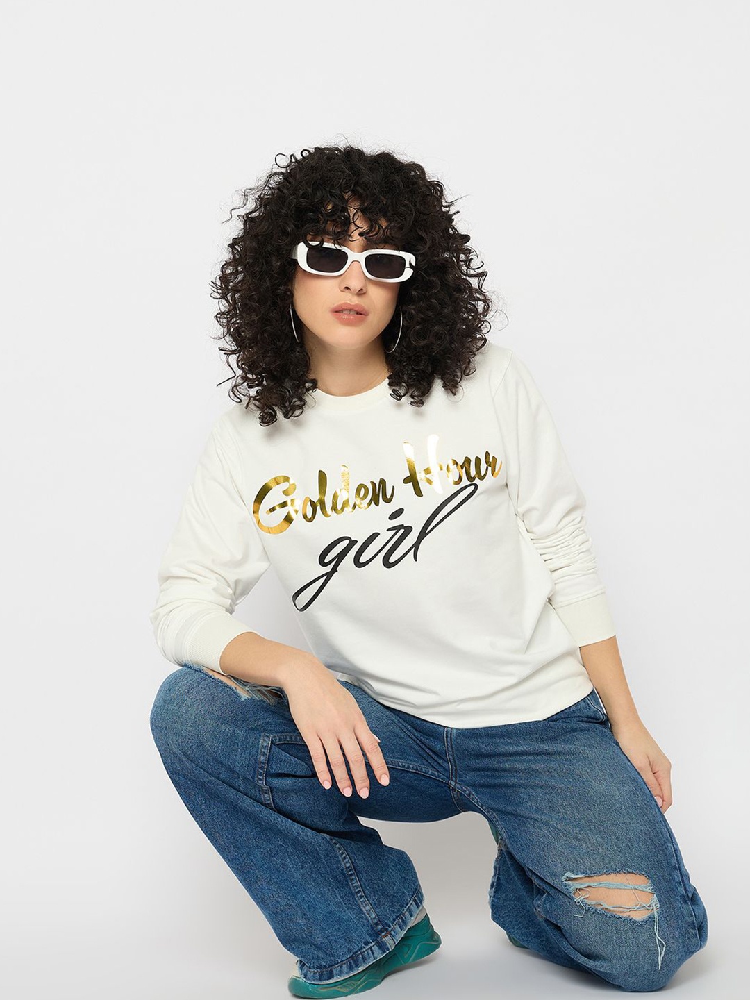 

Mast & Harbour Women Typography Printed Sweatshirt, Off white