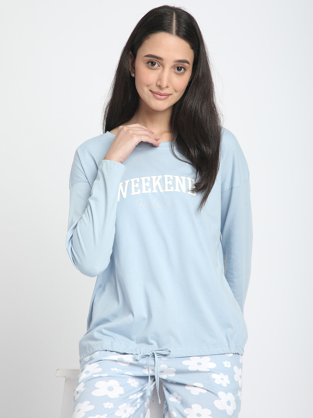 

R&B Women Printed Cotton Lounge T-Shirt, Blue