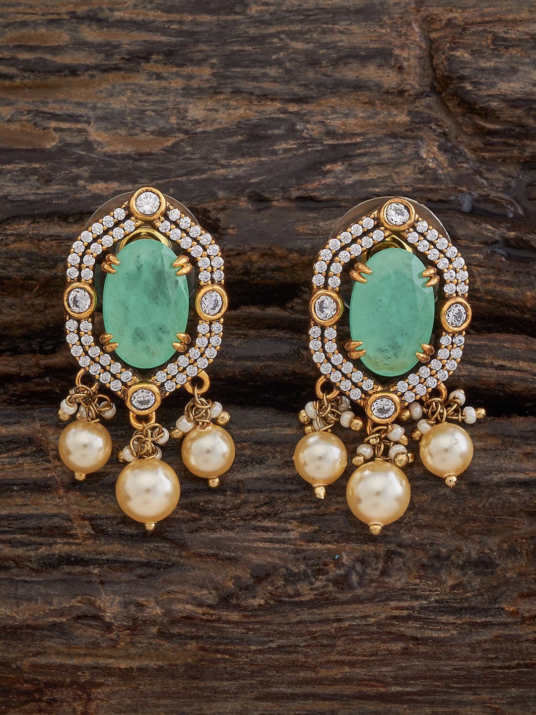 

Kushal's Fashion Jewellery Kundan Studded Contemporary Studs, Green