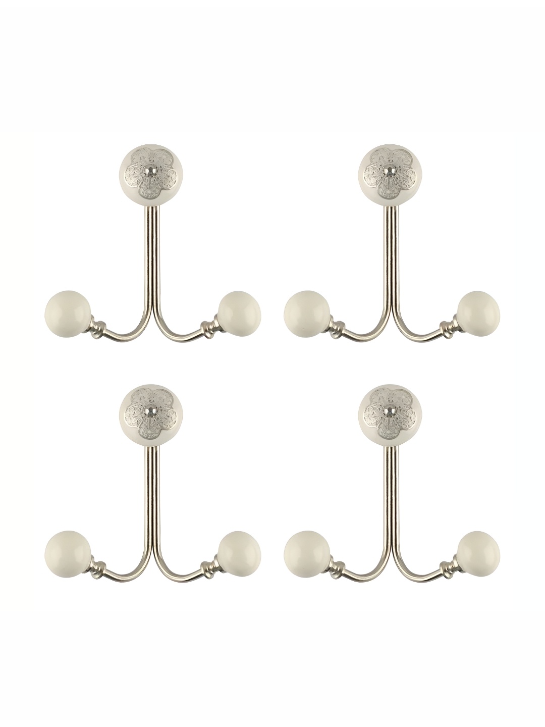 

IndianShelf White & Silver Toned 4 Pieces Ceramic Wall Hook