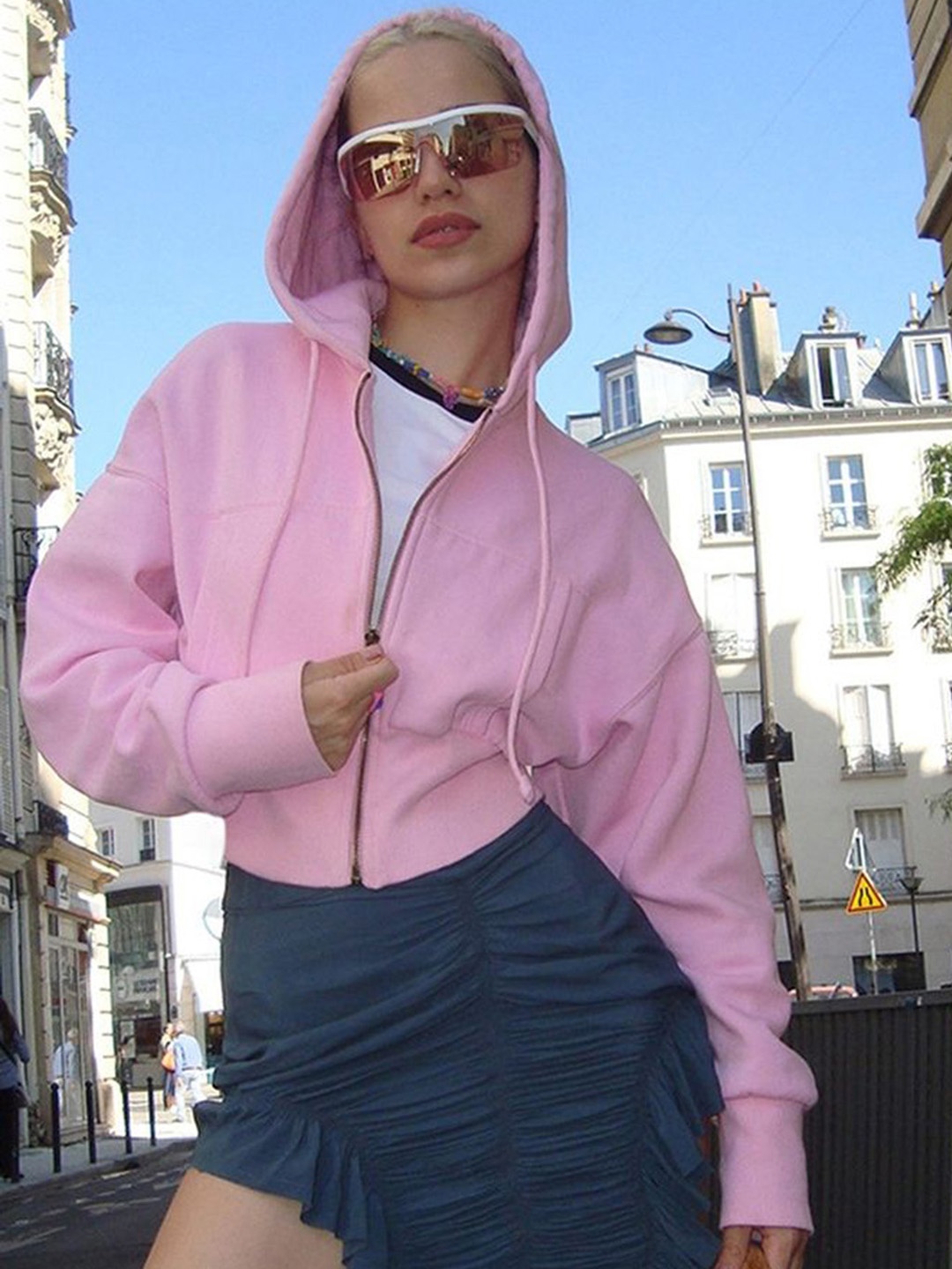 

LULU & SKY Women Crop Bomber with Patchwork Jacket, Pink