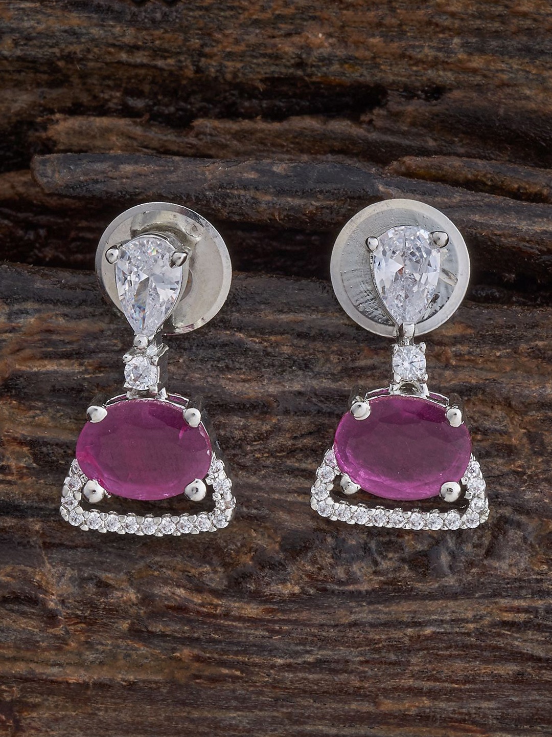 

Kushal's Fashion Jewellery Rhodium-Plated Zircon Studded Spherical Drop Earrings, Silver