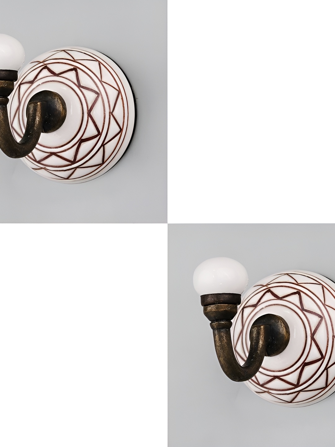 

IndianShelf White and Brown 2 Pieces Etched Ceramic Wall Hooks