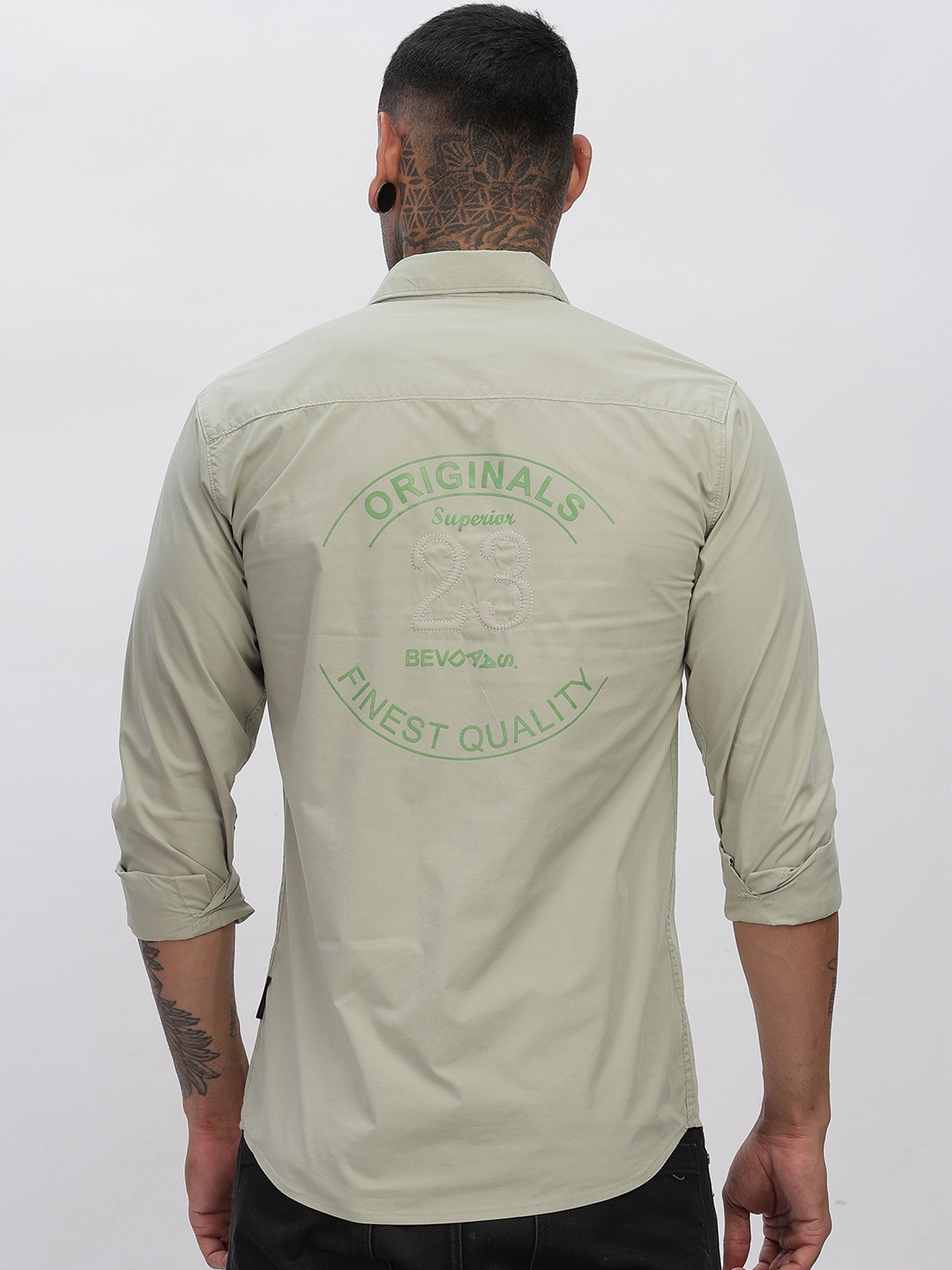 

BEVDAAS Men Spread Collar Typography Printed Cotton Casual Shirt, Sea green