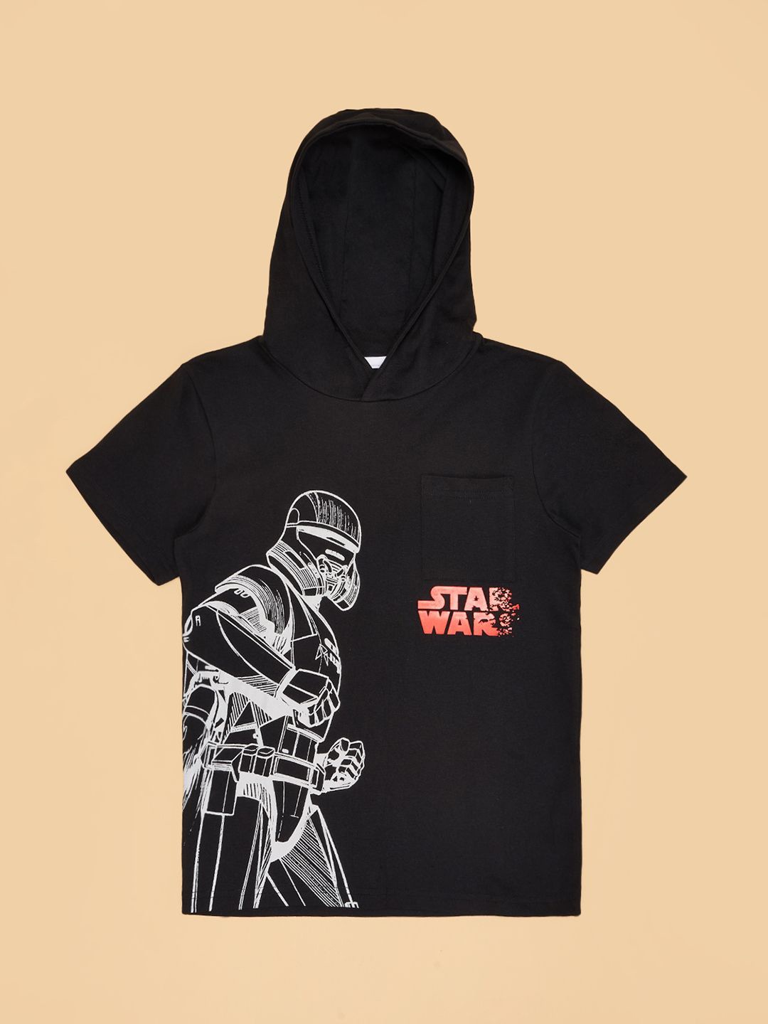 

Pantaloons Junior Boys Star Wars Graphic Printed Hood Cotton T-shirt, Black