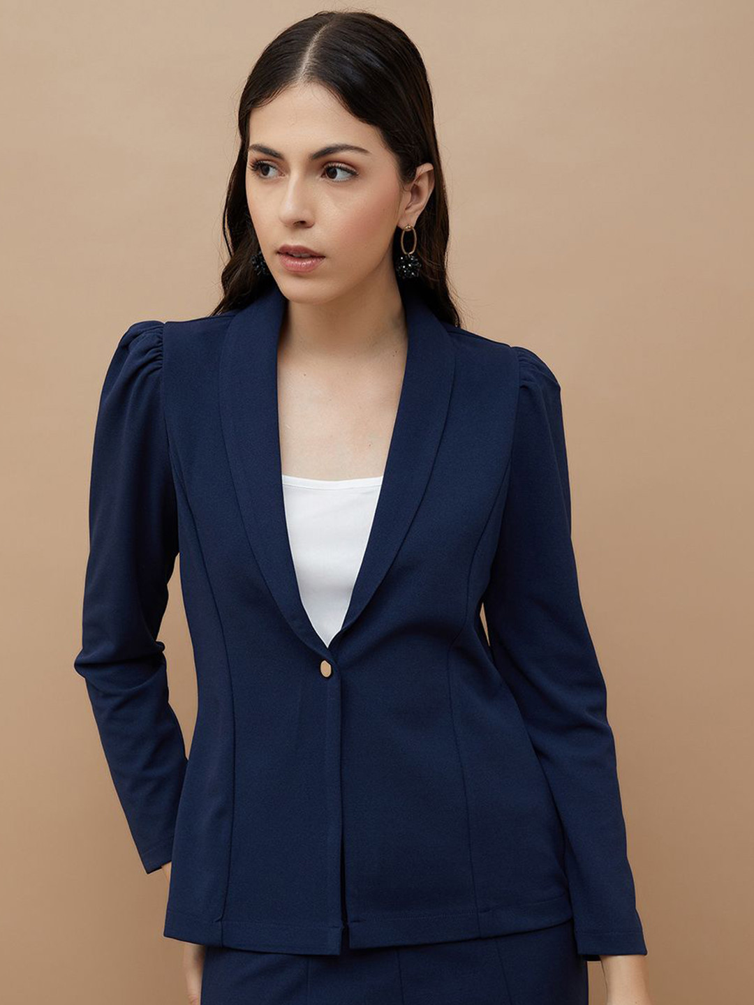 

CODE by Lifestyle Women Shawl Collar Solid Casual Tailored Jacket, Blue