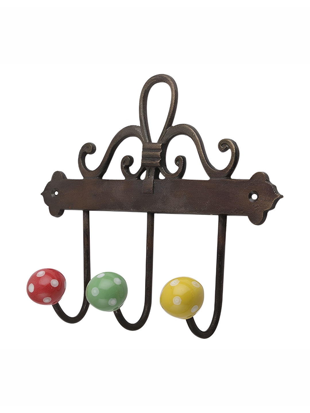 

IndianShelf Brown & Yellow Ceramic Dot Key Hooks Hangers for Clothes Wall Mounted