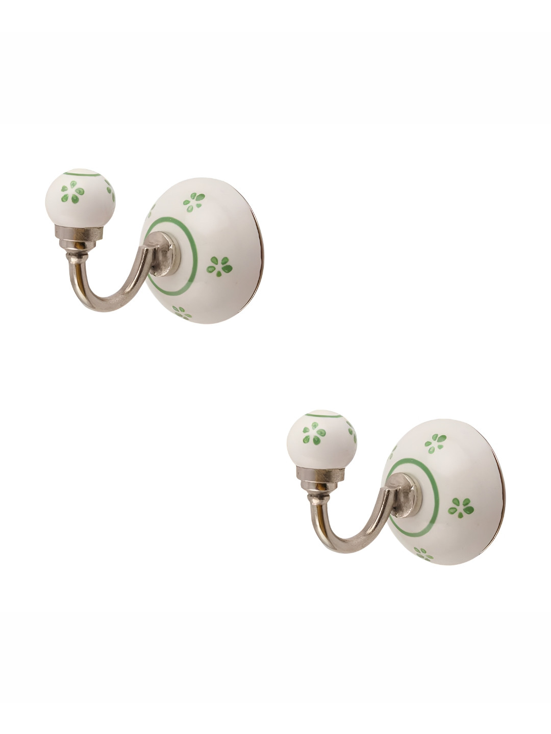 

IndianShelf White and Green 2 Pcs Floral Printed Ceramic Wall Hooks