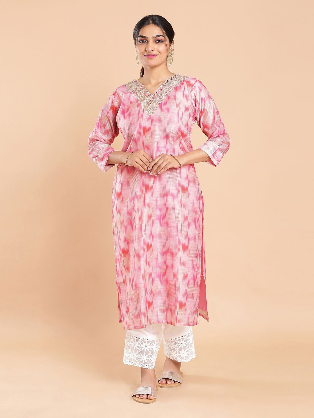 

Kalyan Silks Women Printed Straight Kurta, Pink