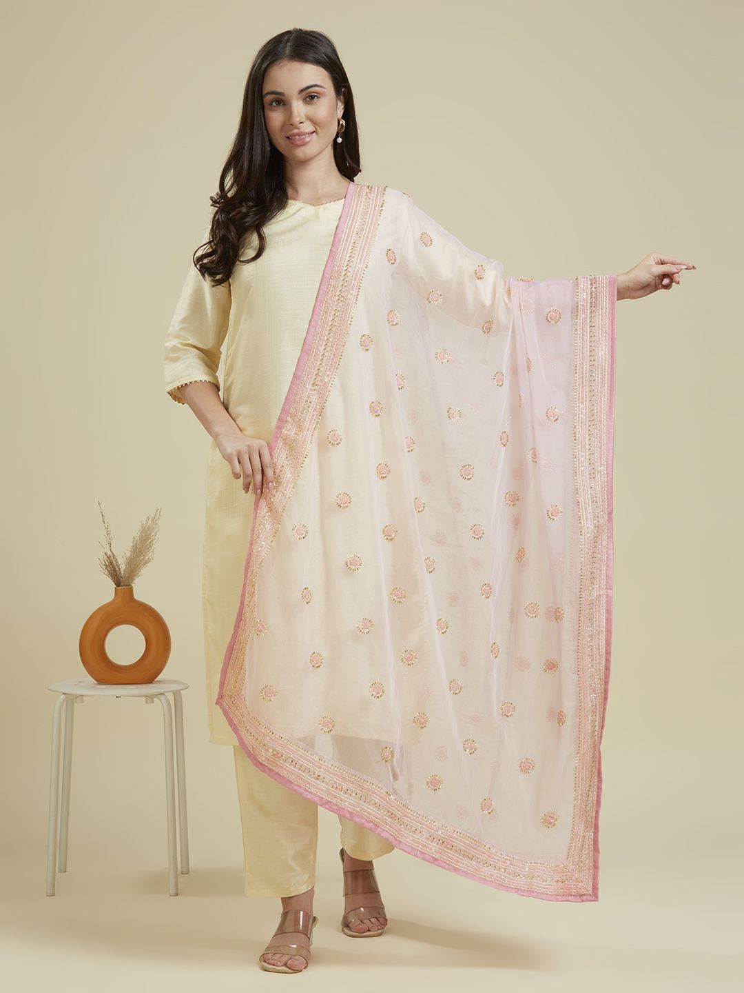 

Dupatta Bazaar Embroidered Dupatta with Sequins & Zardosi, Pink