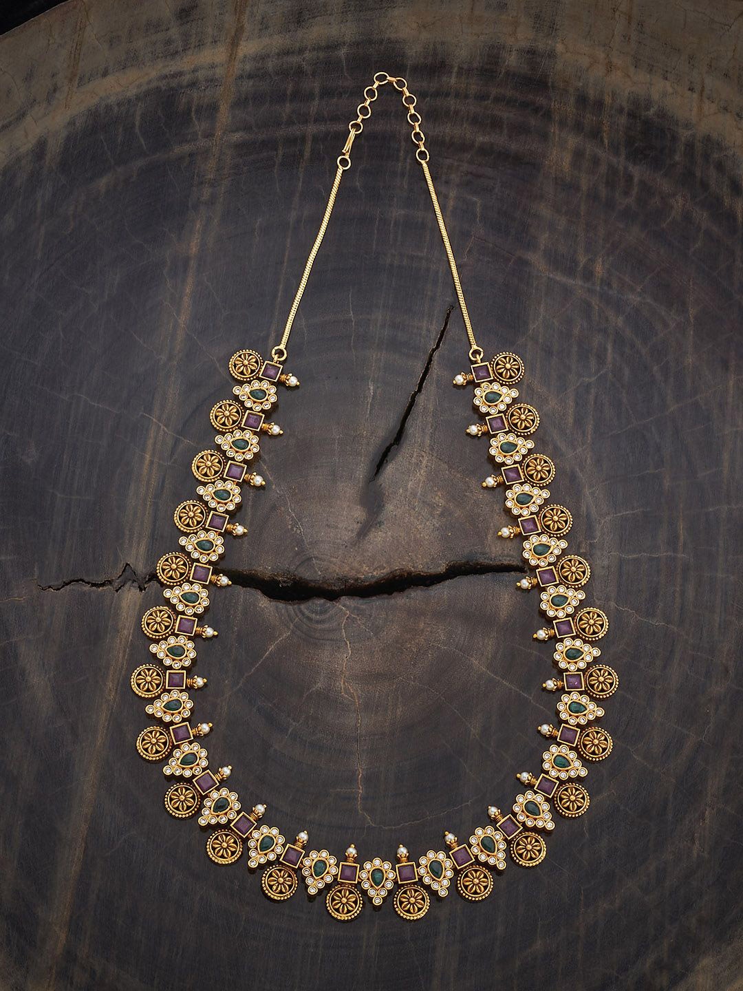 

Kushal's Fashion Jewellery Gold-Plated Stone Studded Antique Necklace