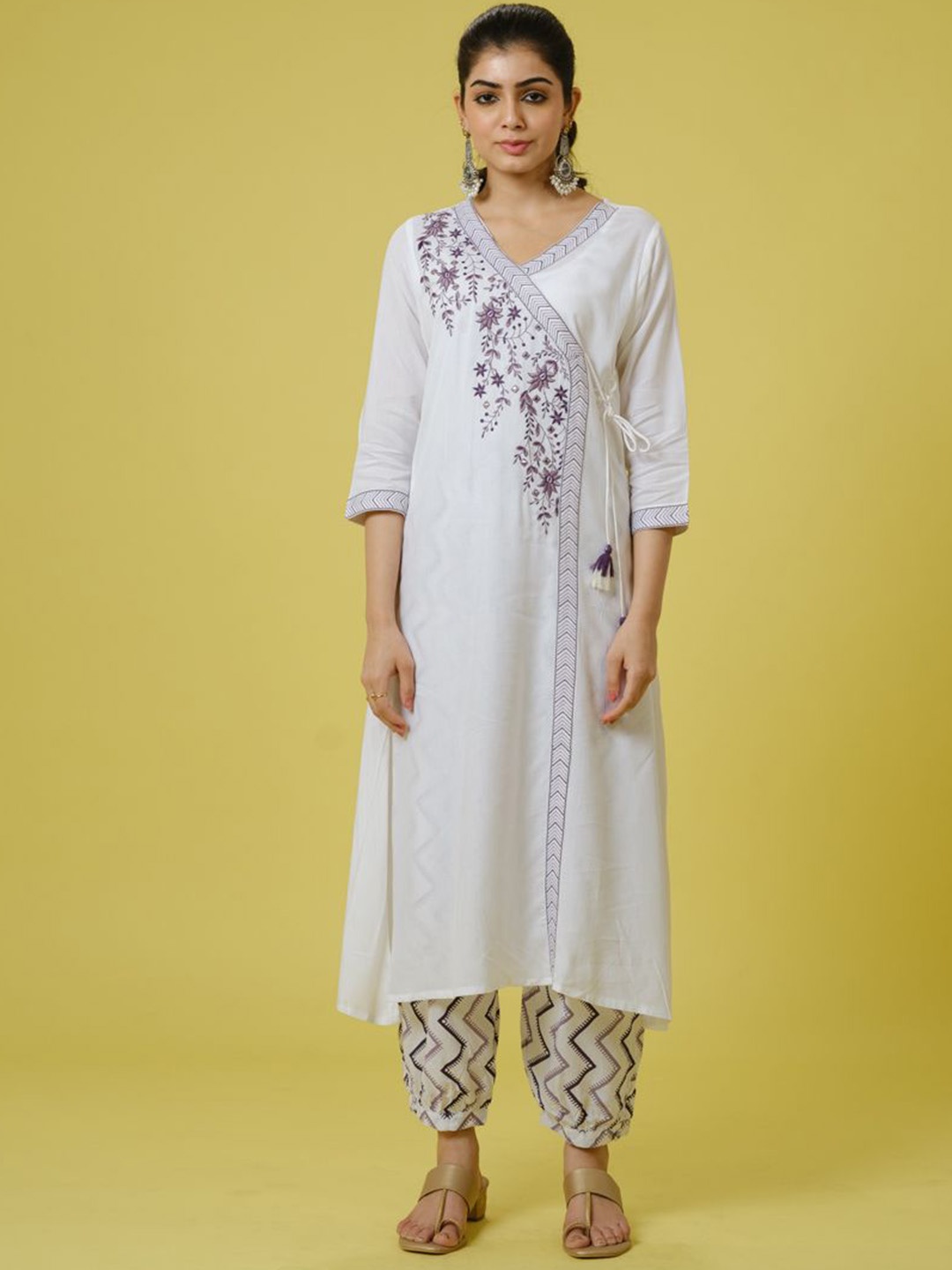 

Hassu's Floral Printed Angrakha Kurta with Trousers & Dupatta, Purple