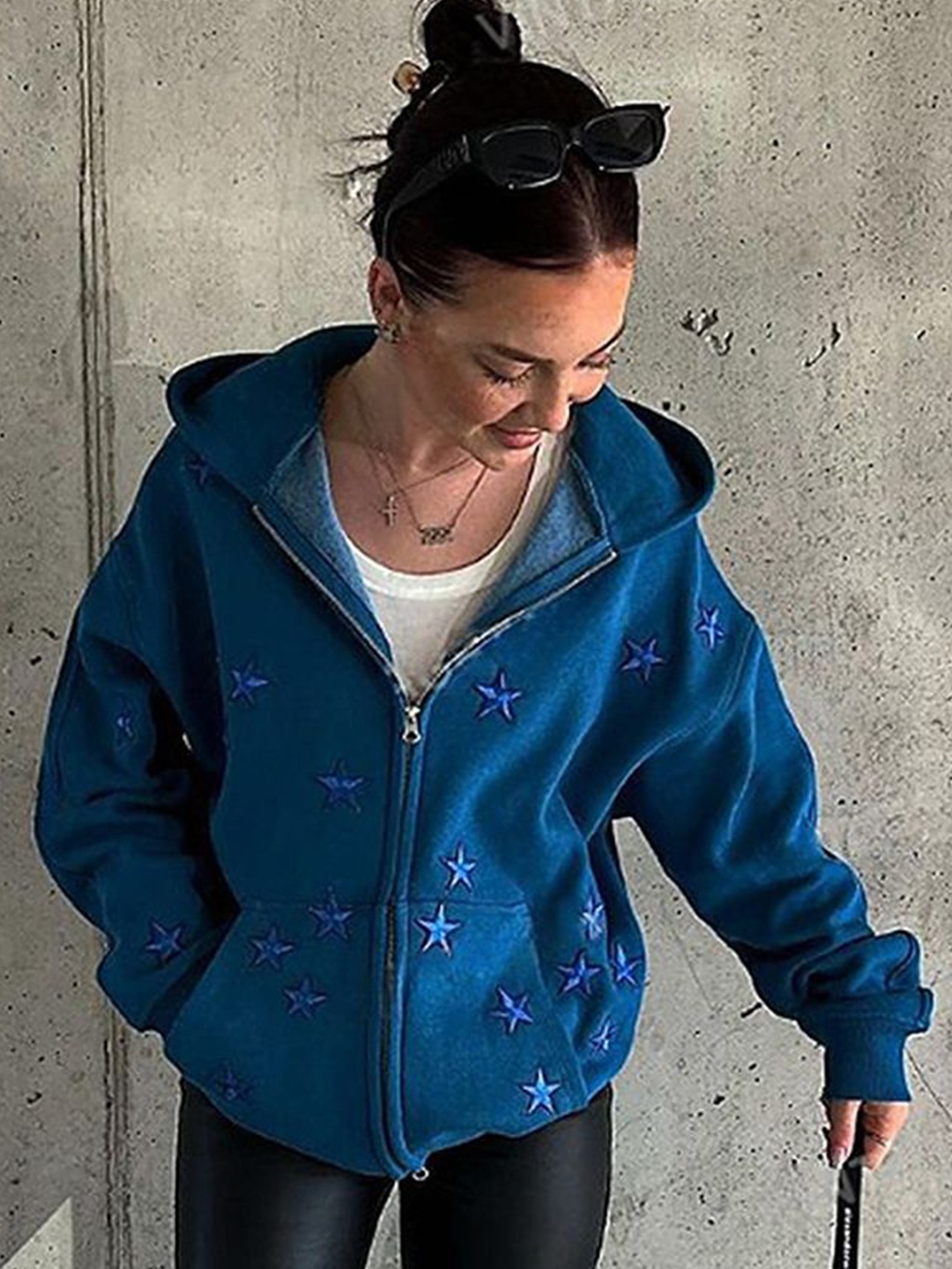 

LULU & SKY Women Hooded Solid Casual Bomber Jacket, Blue