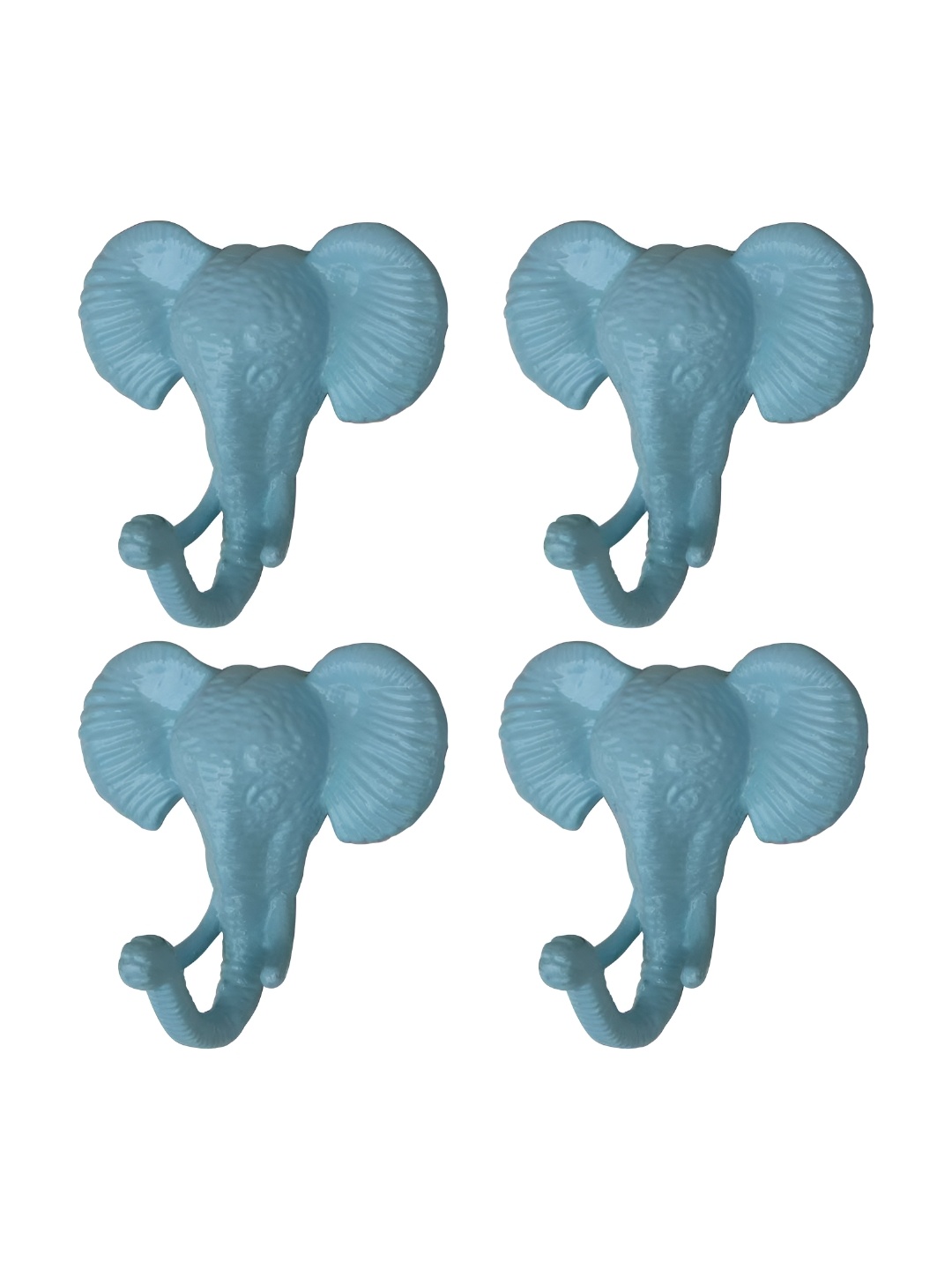 

IndianShelf Blue 4 Pieces Iron Elephant Textured Iron Wall Hooks