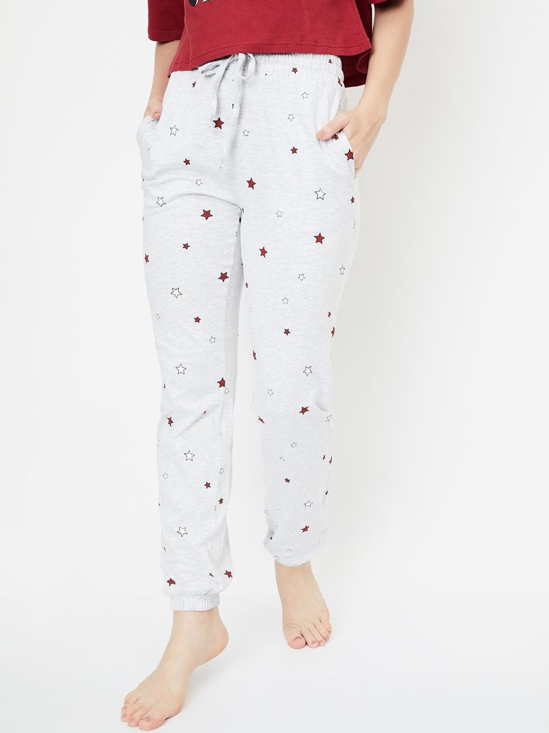 

max Women Pure Cotton Geometric Printed Night suit, Red