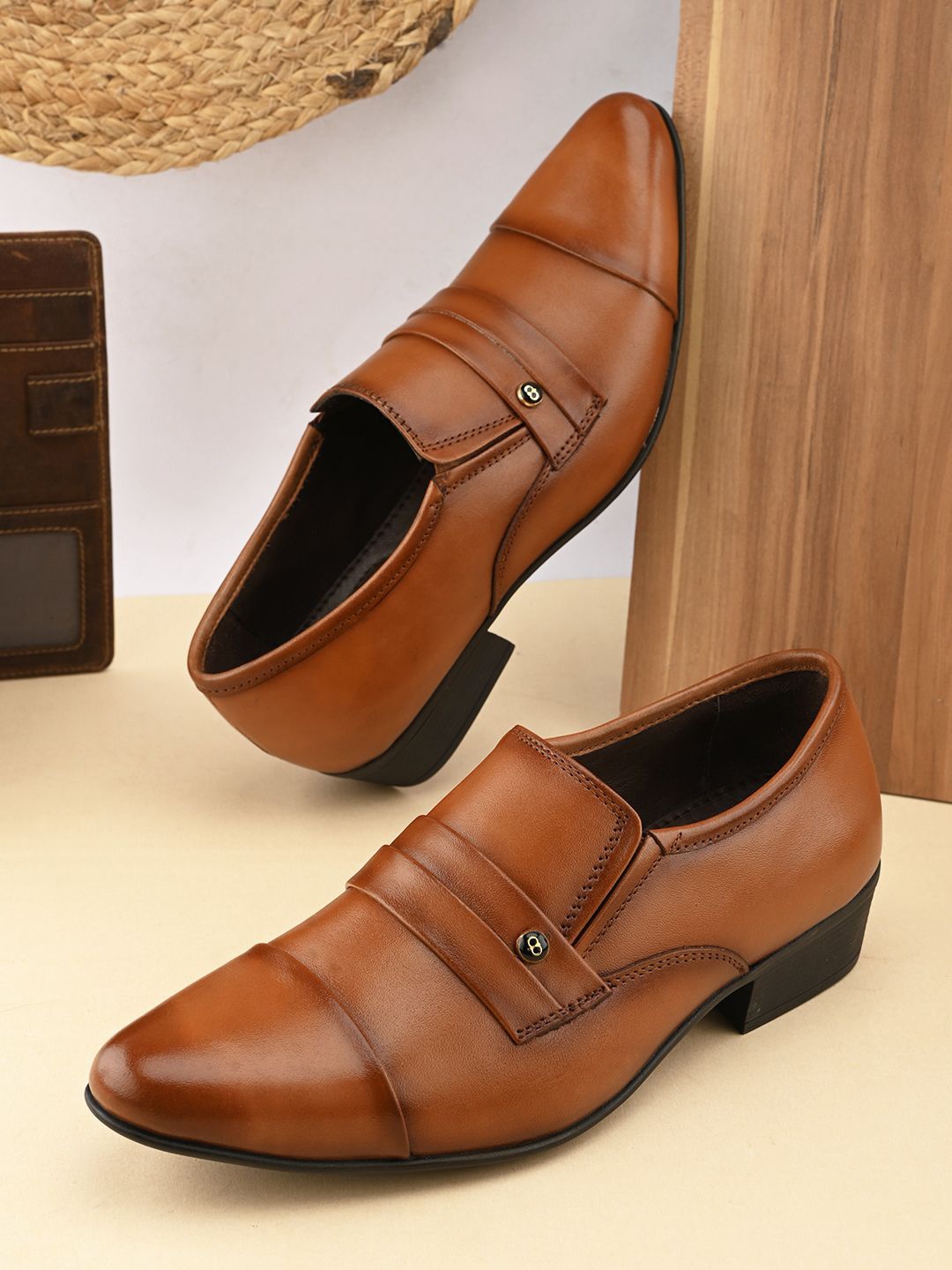 

pelle albero Men Leather Formal Slip-On Shoes, Tan