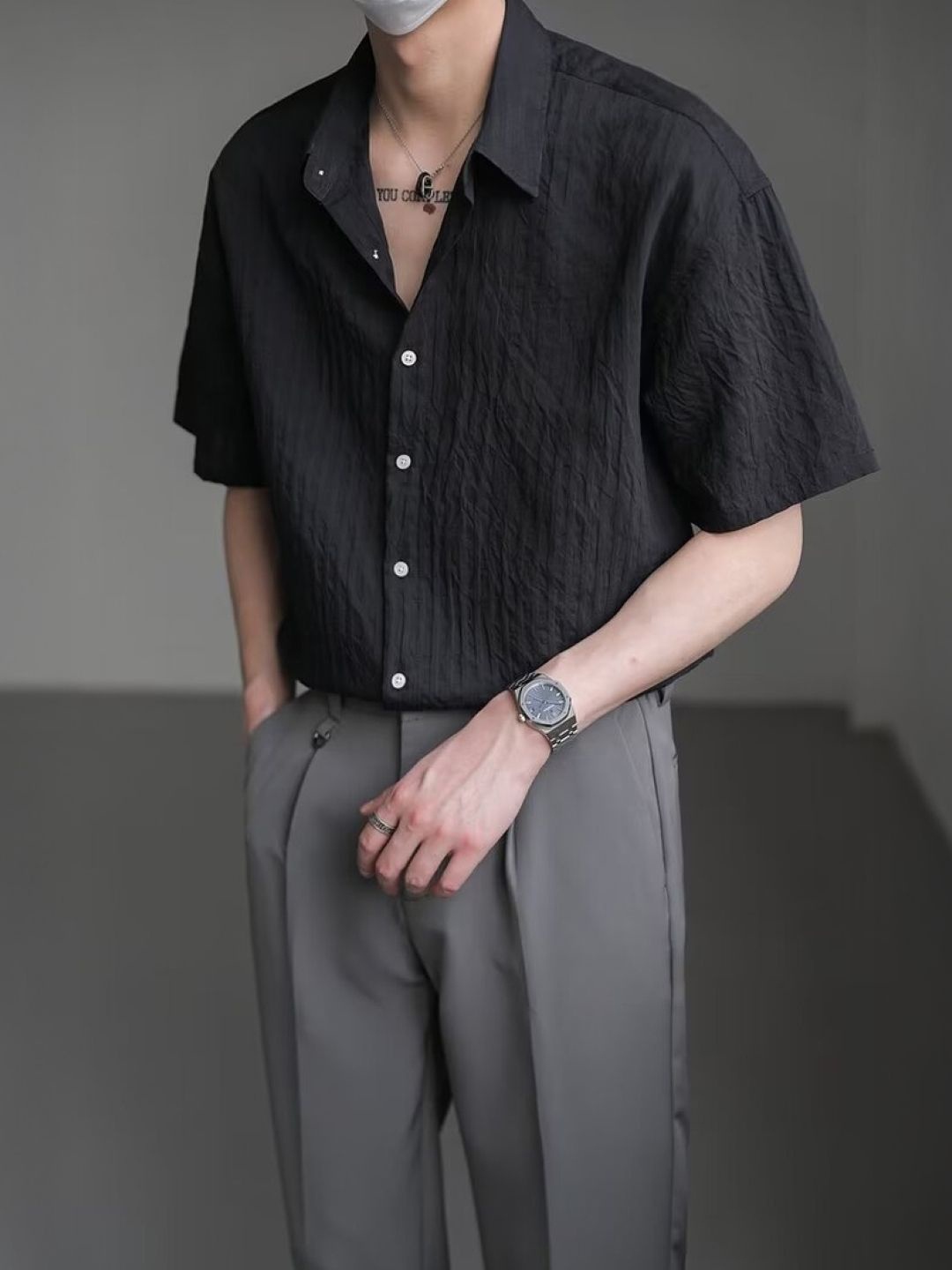 

HERE&NOW Men Original Vertical Striped Casual Shirt, Black