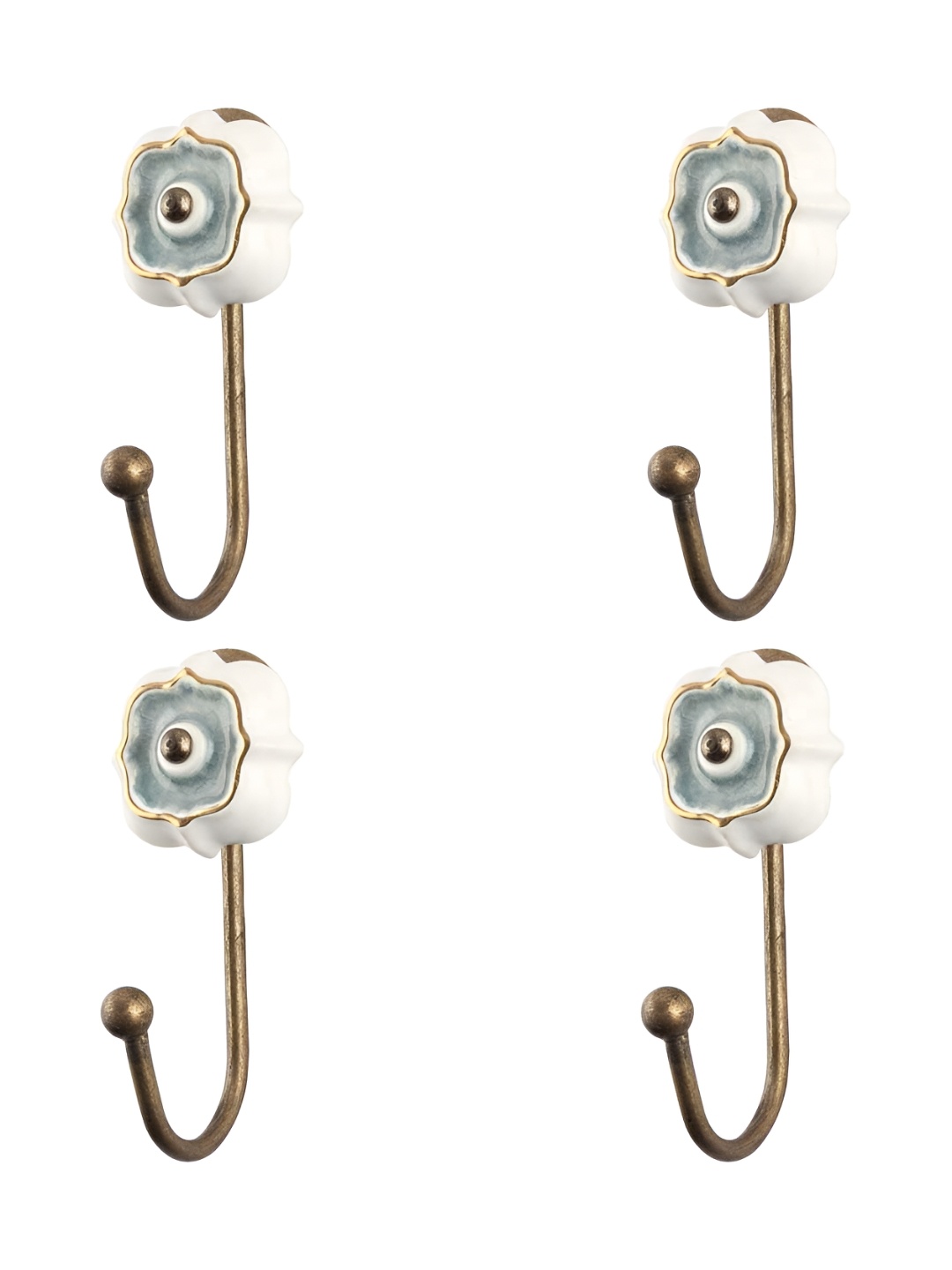 

IndianShelf White & Blue 4 Pieces Ceramic Wall Hooks