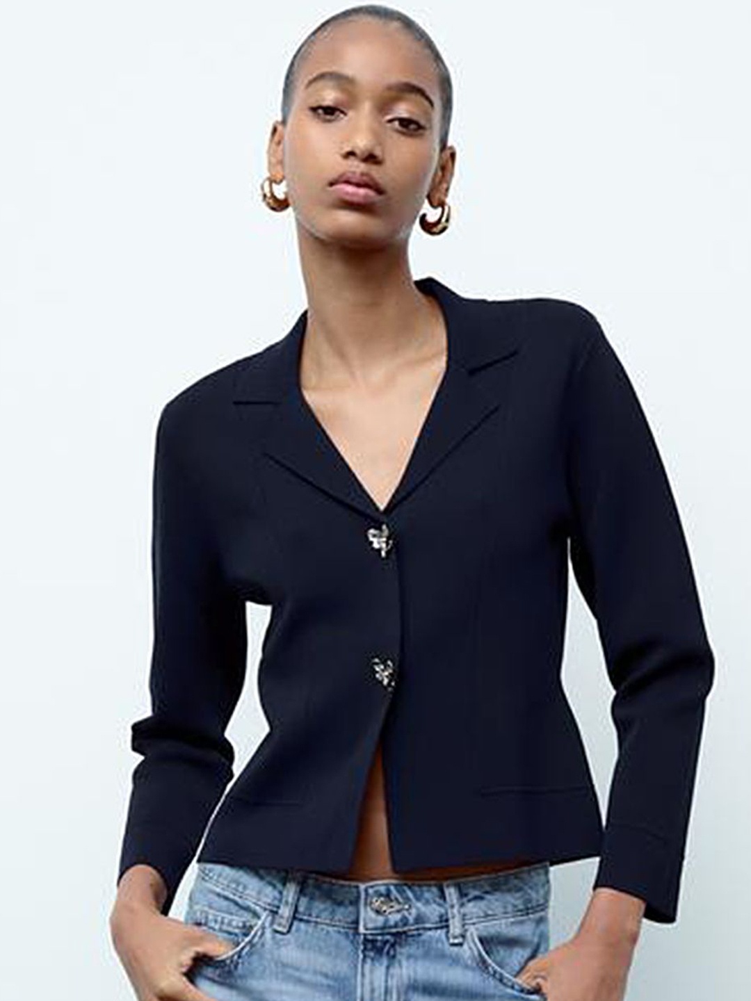 

LULU & SKY Women Lapel Collar Solid Casual Tailored Jacket, Navy blue