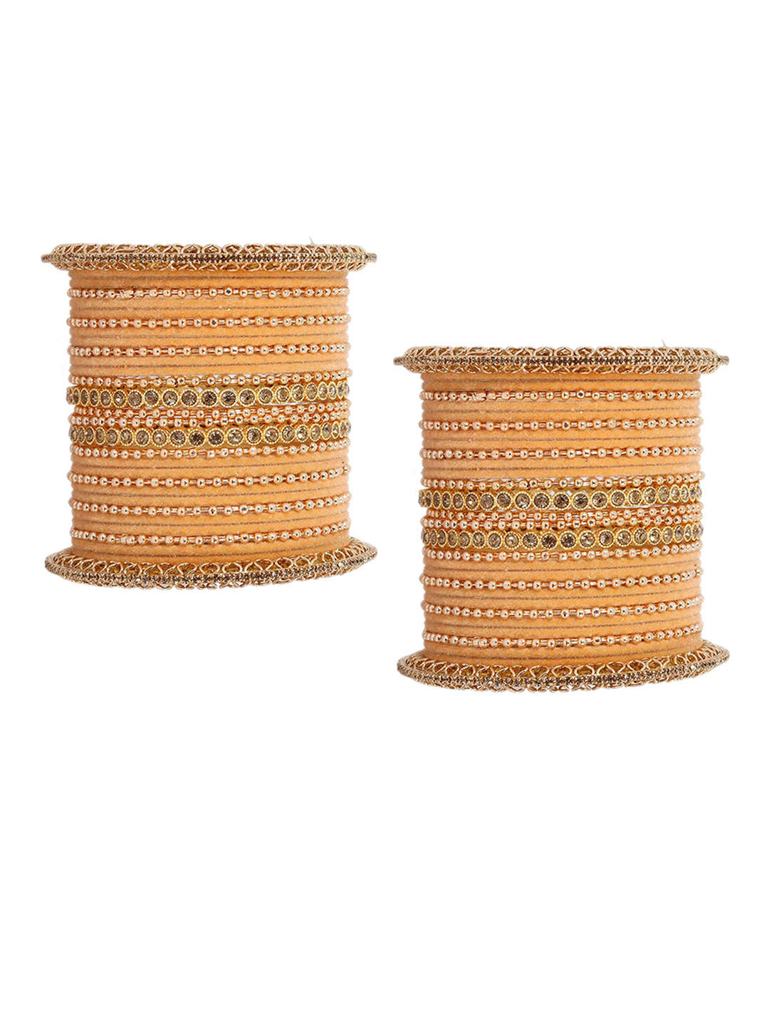 

Set of 46 Non-Precious Metal Base and studded with Zircon Gemstone or Zari Dotted Bangles, Blue