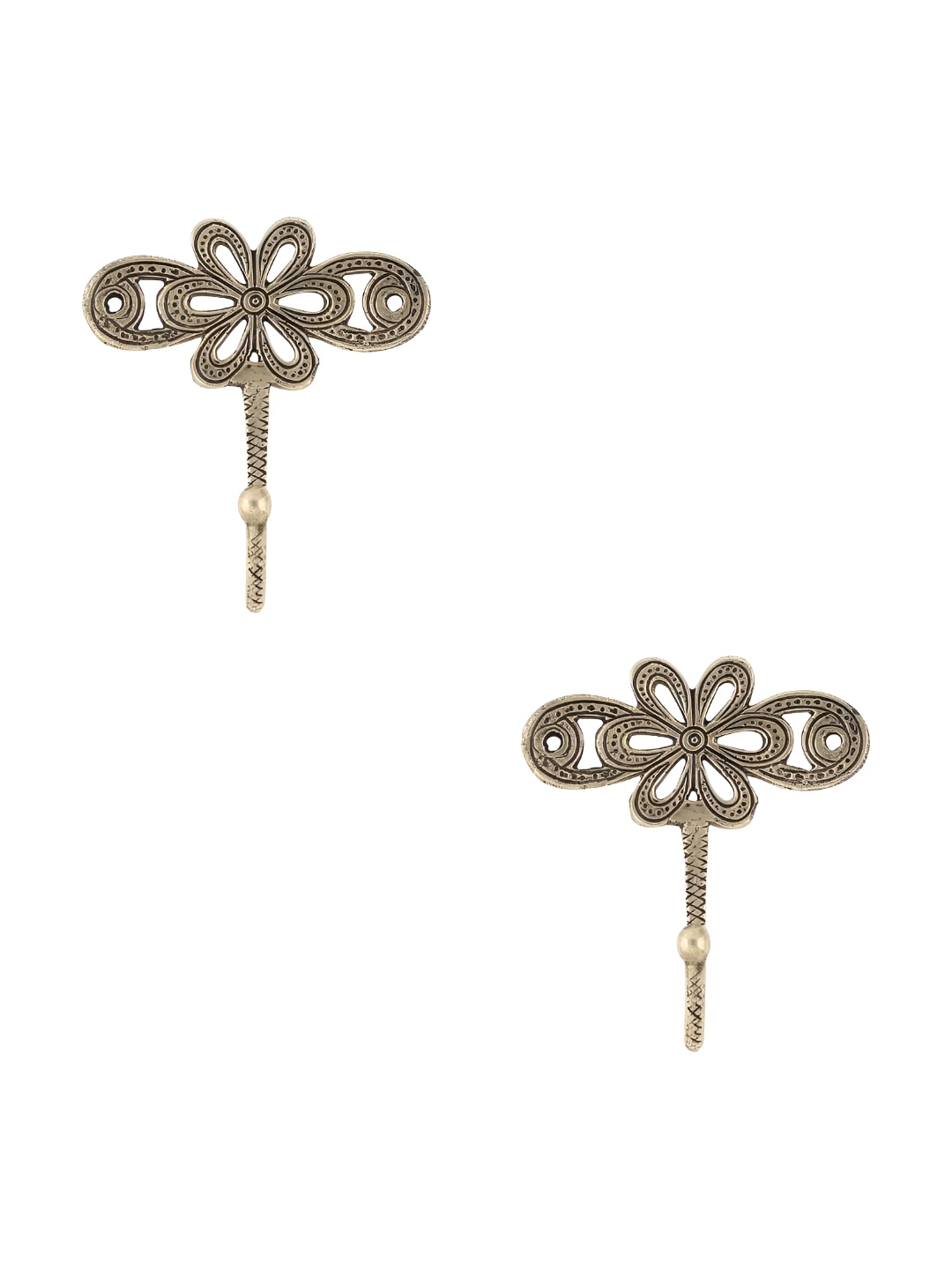 

IndianShelf Goldtoned and Black 2 Piece Brass Flower Wall Hooks, Gold