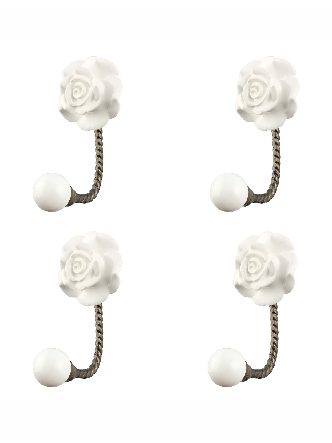 

IndianShelf White 4 Pieces Ceramic Floral Wall Hooks