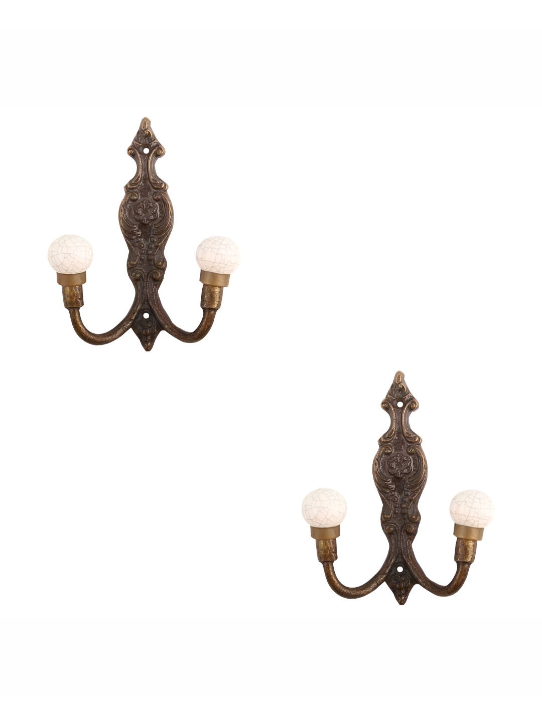 

IndianShelf Cream Colored & Brown 2 Pieces Textured Ceramic Wall Hooks