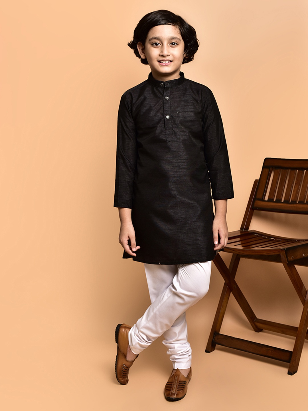 

PRINTINDIA Boys Band Collar Straight Kurta with Trouser, Black