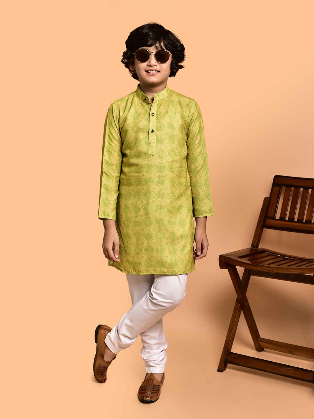 

PRINTINDIA Boys Printed Regular Straight Kurta with Pyjamas, Yellow