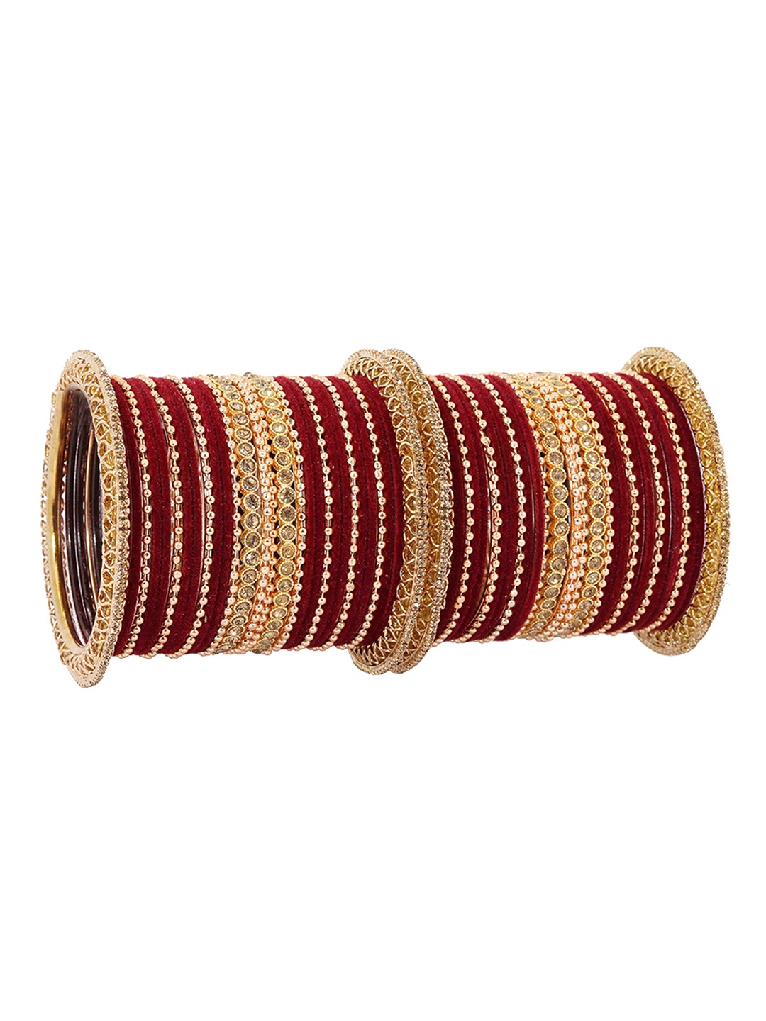 

ZULKA Set of 46 Alloy Artificial Stones and Beads Studded Bangles, Maroon