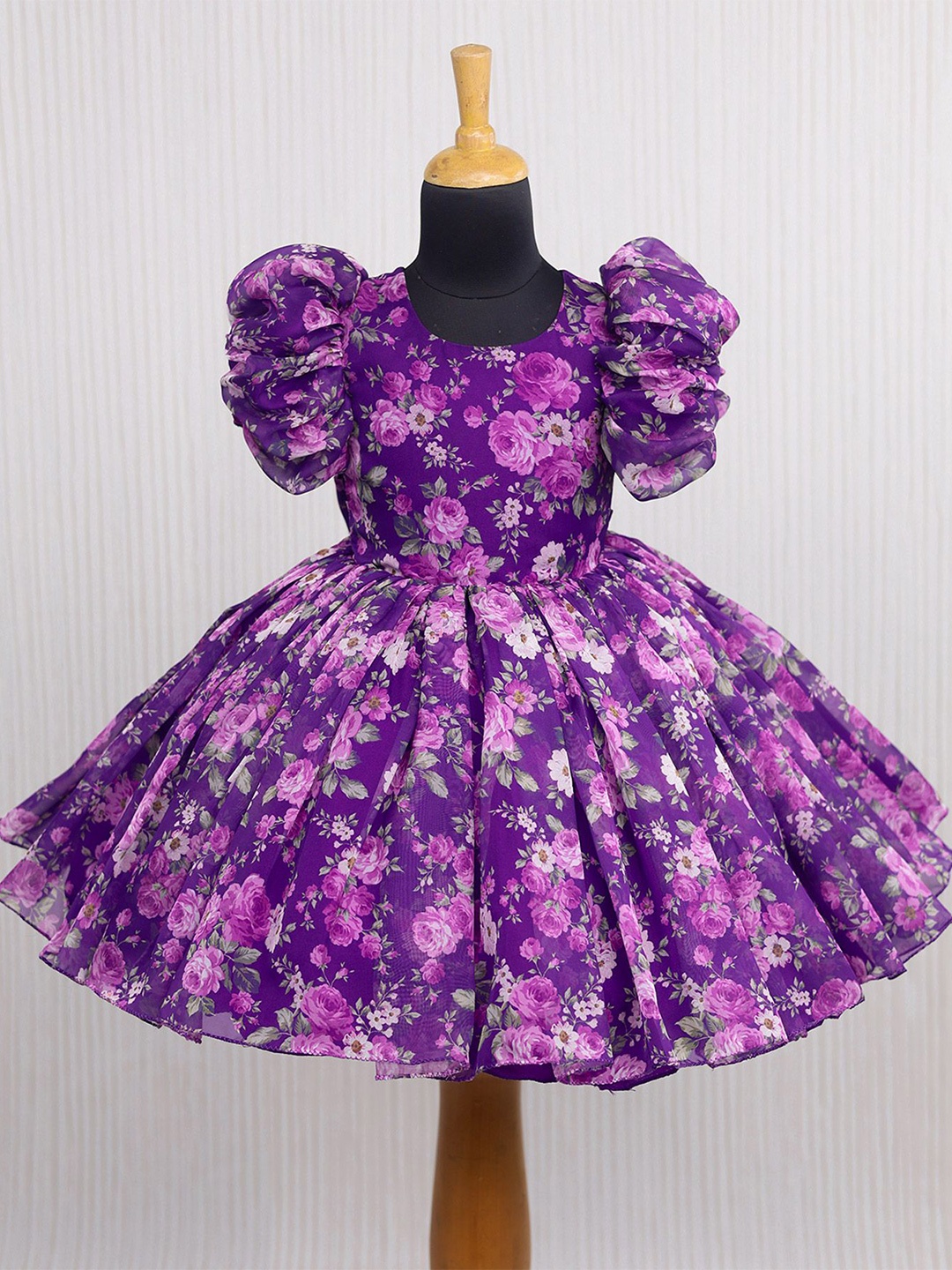 

Li & Li Boutique Girls Floral Printed Gathered or Pleated Fit & Flare Dress, Purple