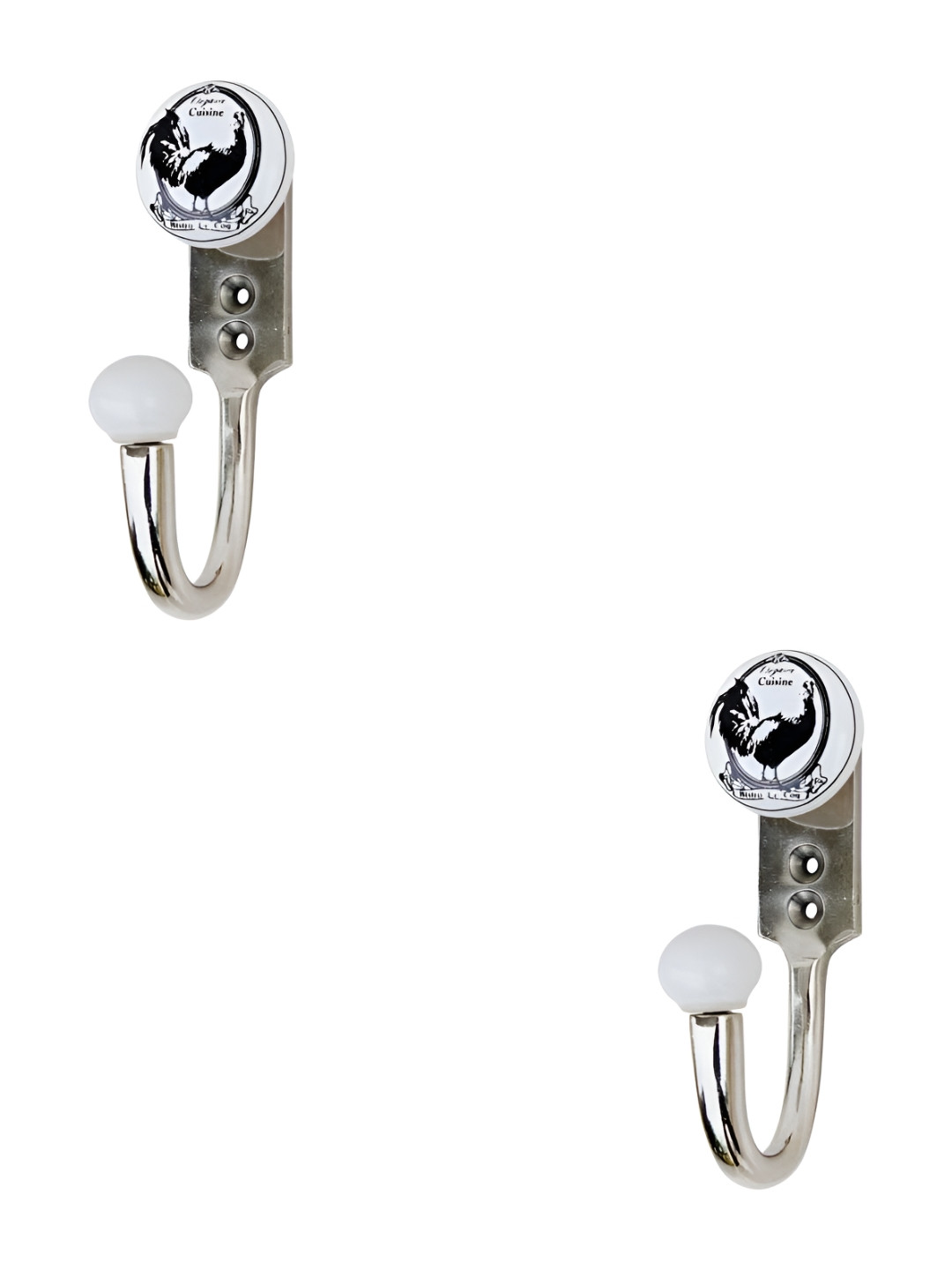 

IndianShelf White and Black 2 Pieces Cock Printed Ceramic Wall Hooks