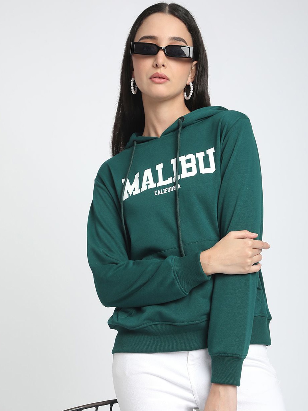 

R&B Women Printed Hooded Pullover Sweatshirt, Green