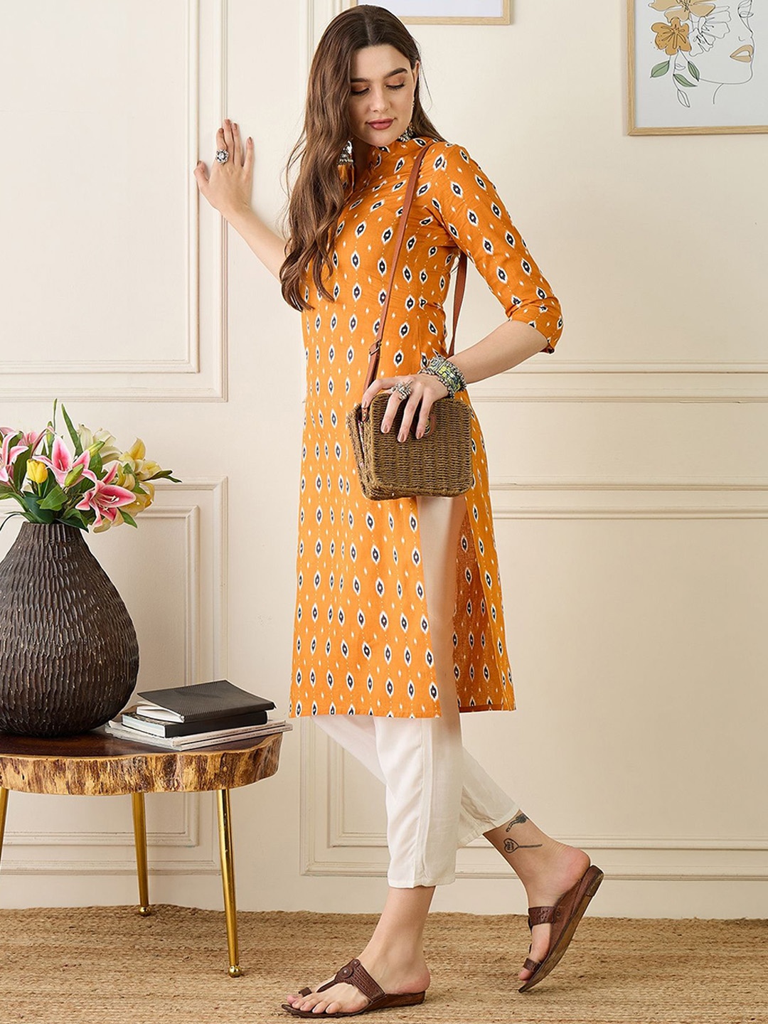 

Anouk Women Ethnic Motifs Printed Pure Cotton Kurta, Orange