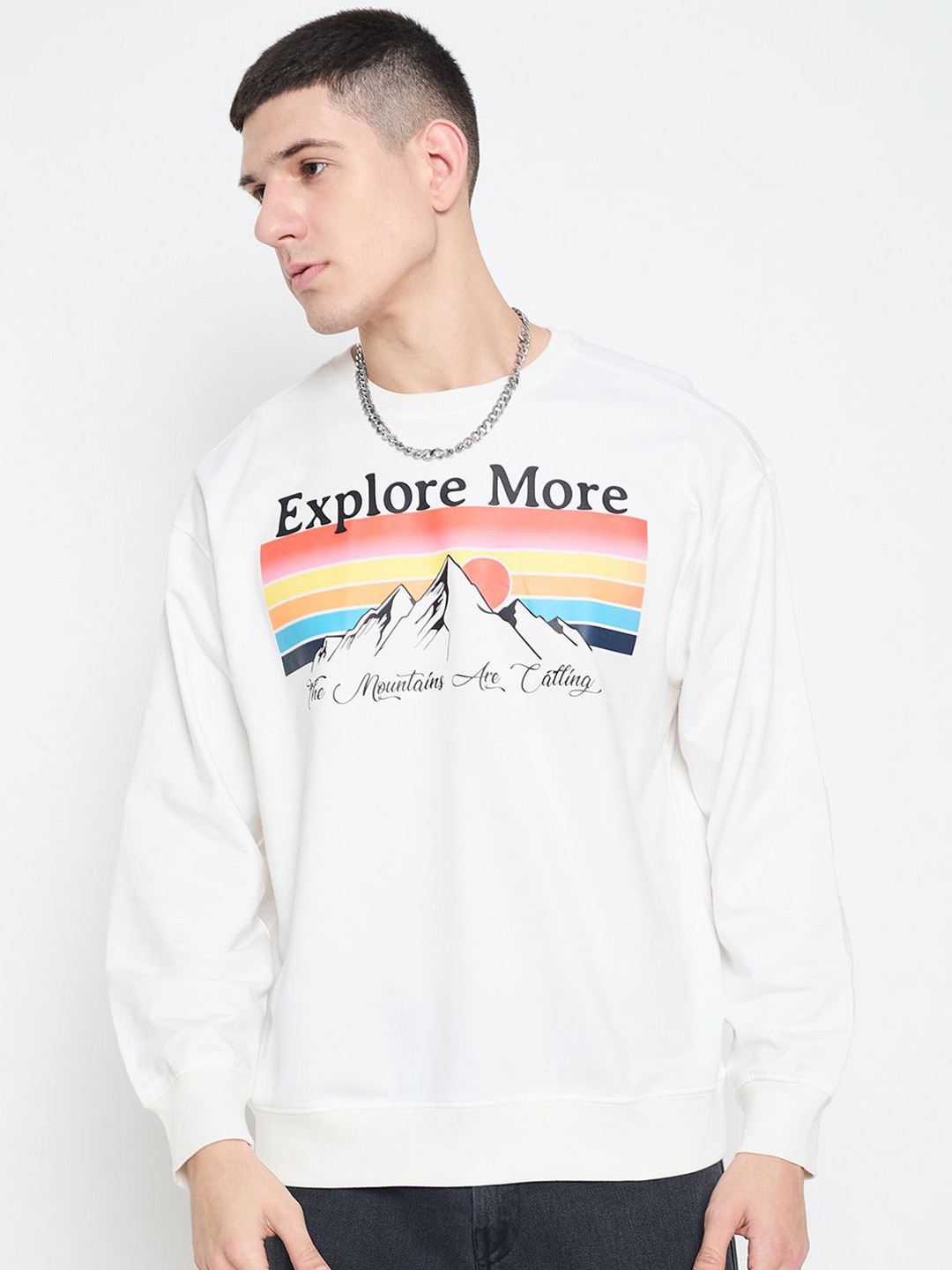 

Mast & Harbour Men Graphic Printed Pullover, White