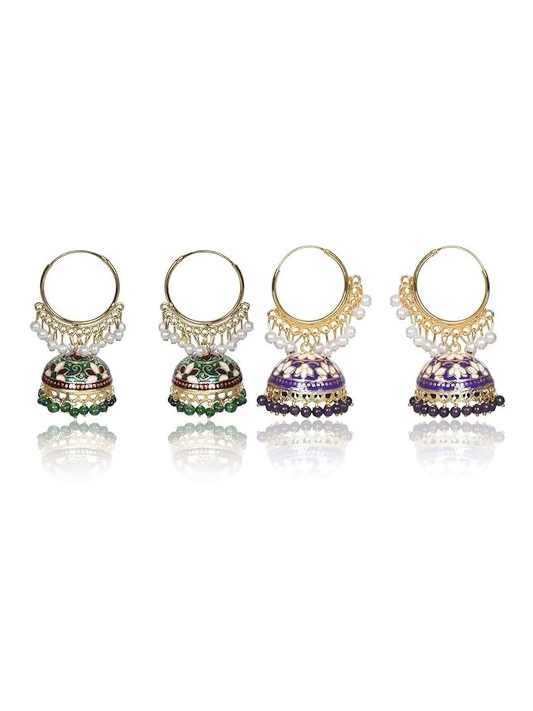 

Nilu's Collection Set Of 2 Gold-Plated Pearl Beaded Dome Shaped Hoop With Jhumkas