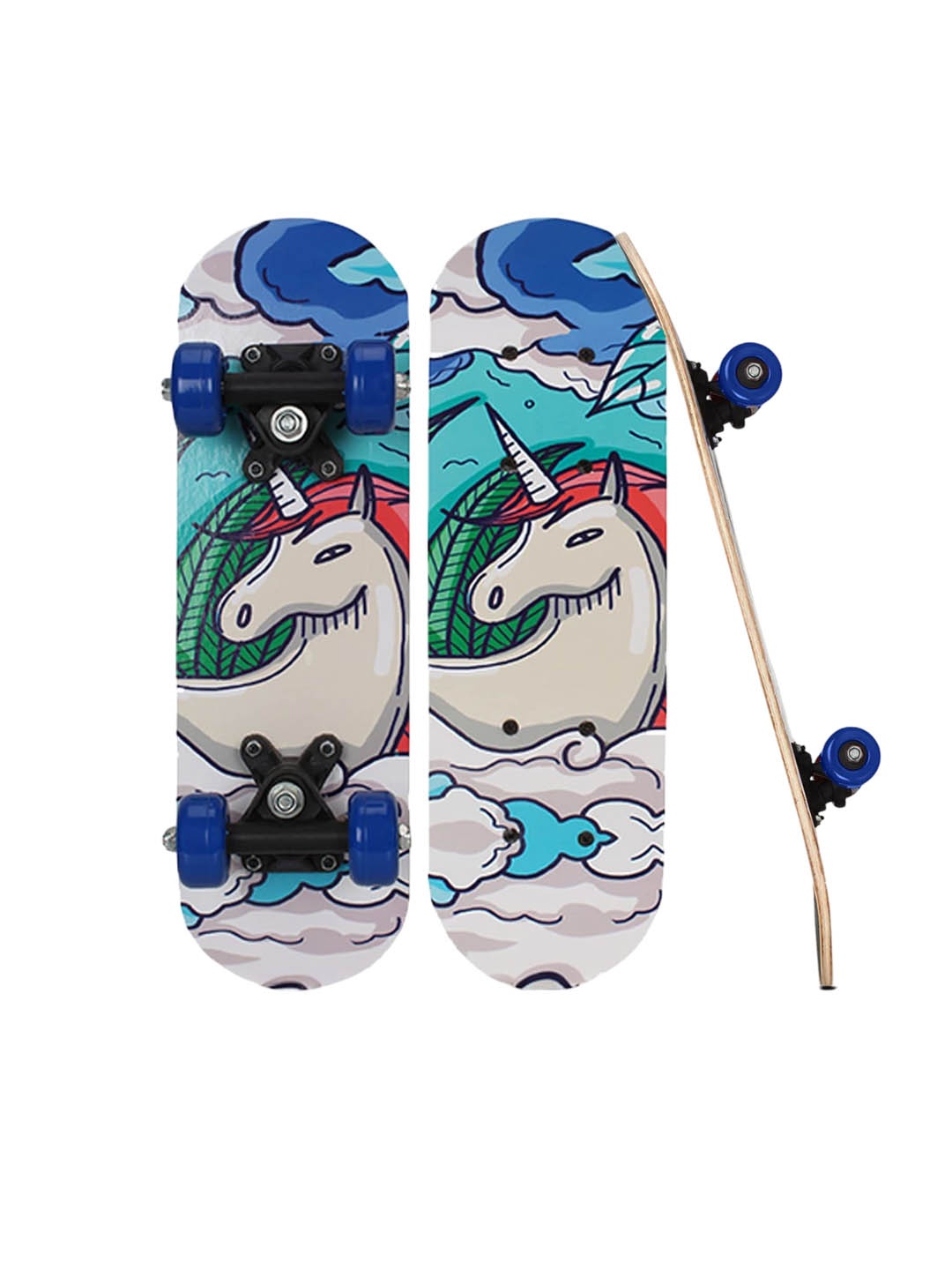 

STRAUSS Kids Horse Printed Wooden Beginner Skateboard, Blue