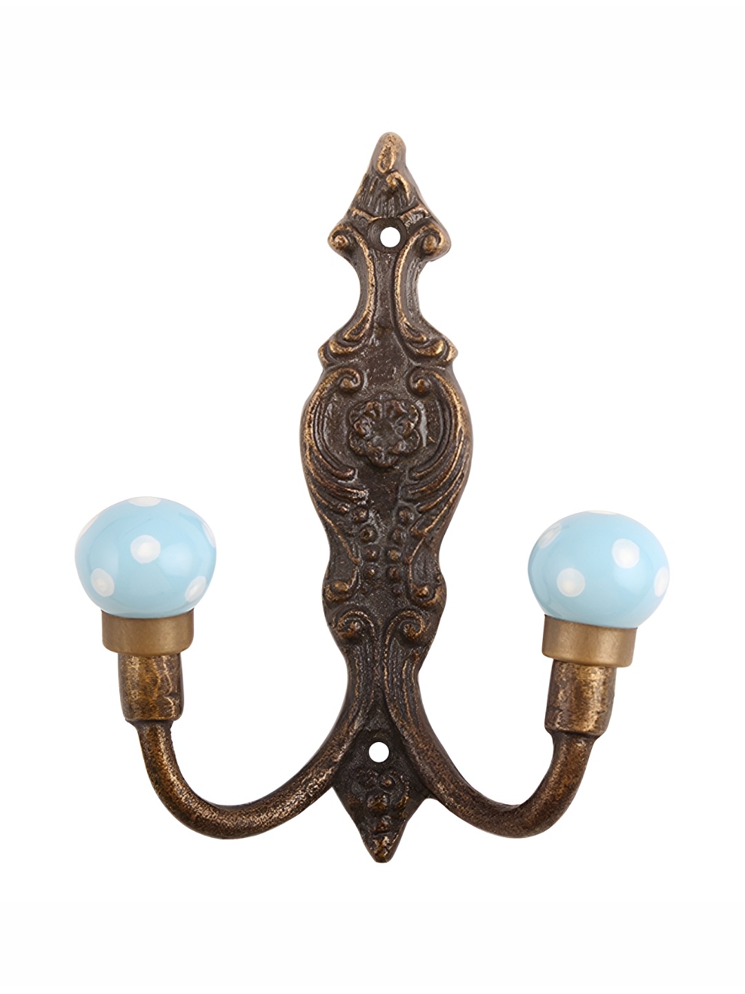

IndianShelf Turquoise Blue & Gold Toned Dot Printed Ceramic Cloth Hangers Key Holder