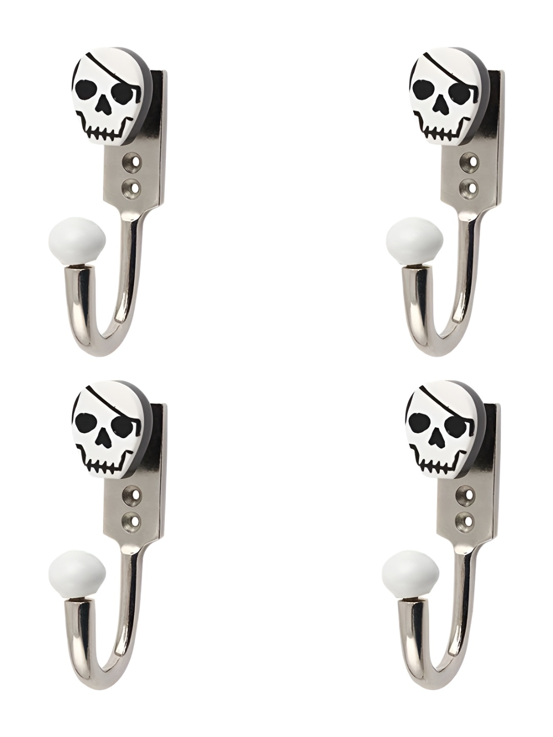 

IndianShelf White & Silver Toned 4 Pieces Printed Ceramic Wall Hook