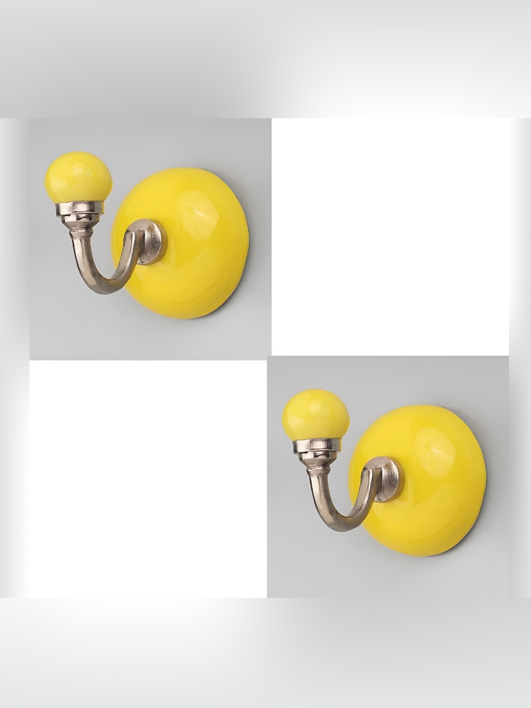 

IndianShelf Yellow & Silver-Toned 2 Pieces Ceramic Wall Hooks