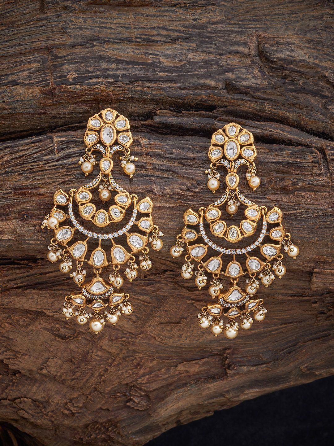 

Kushal's Fashion Jewellery Kundan Studded Contemporary Drop Earrings, White