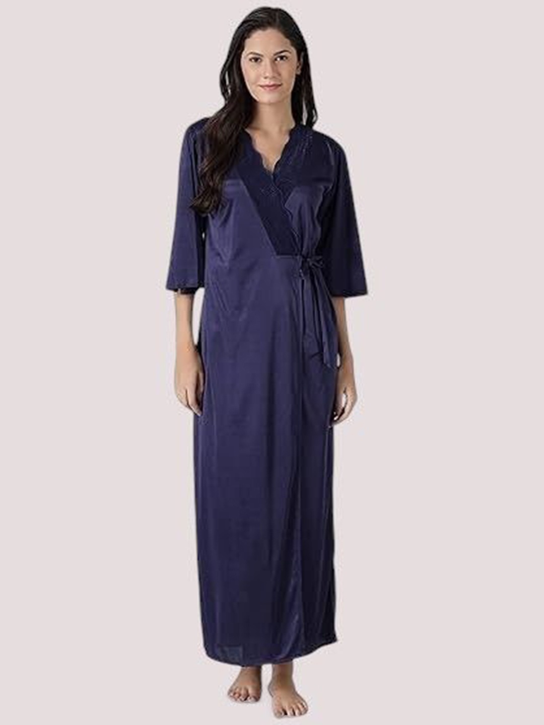 

SEPHANI Women V-Neck Maxi Nightdress, Navy blue